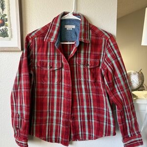 Outerknown Women’s XS Blanket Shirt Red and Green Plaid Button-Up Flannel